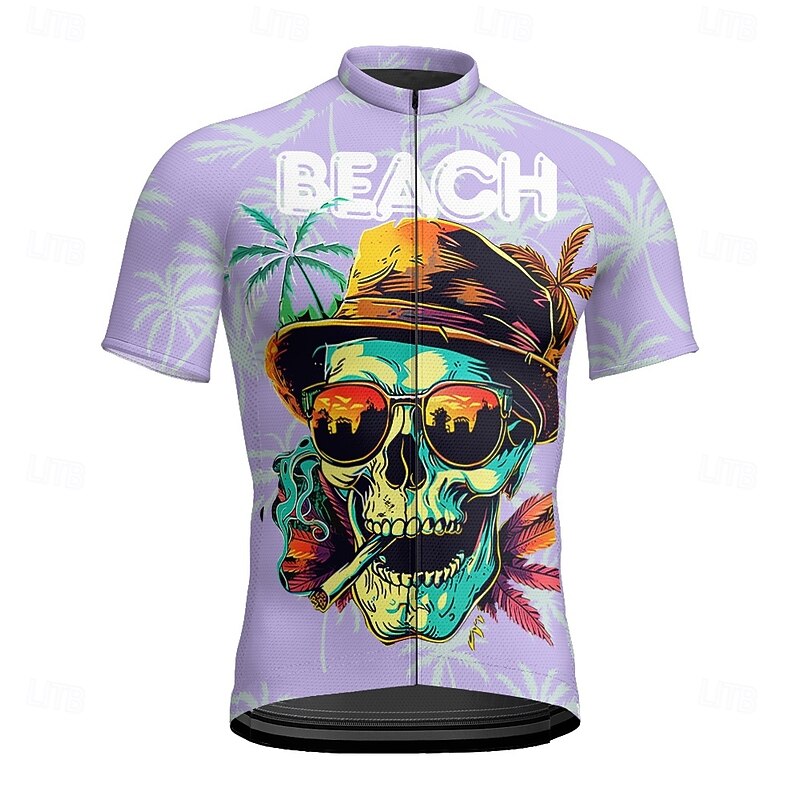 Men's Cycling Jersey Skull Letter & Number Short Sleeve Bike Tee Tshirt Jersey with 3 Rear Pockets Mountain Bike MTB Quick Dry Anatomic Design Wicking Breathable Sports Purple Green Clothing Apparel3