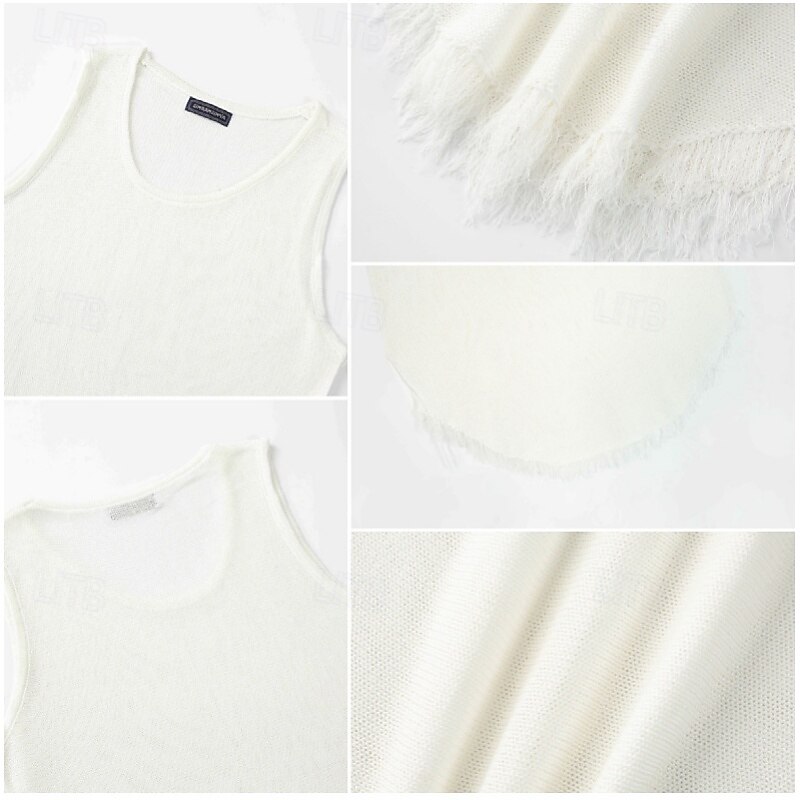 Men's Tank Top Undershirt Sleeveless Shirt Sleeveless Crew Neck Summer Solid Color Fashion Designer Muscle Knitted Outdoor Going out Gym White Top Tee for Men4