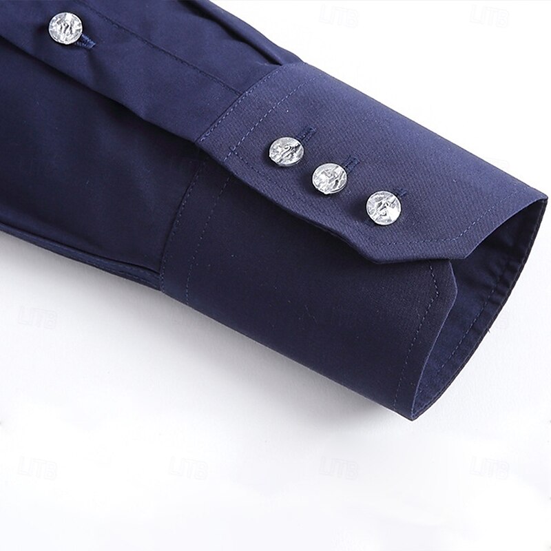 Men's Dress Shirt Non Iron Shirt Wrinkle Resistant Plain Wedding Outdoor Navy Blue Long Sleeve Point Summer Spring Clothing Apparel3