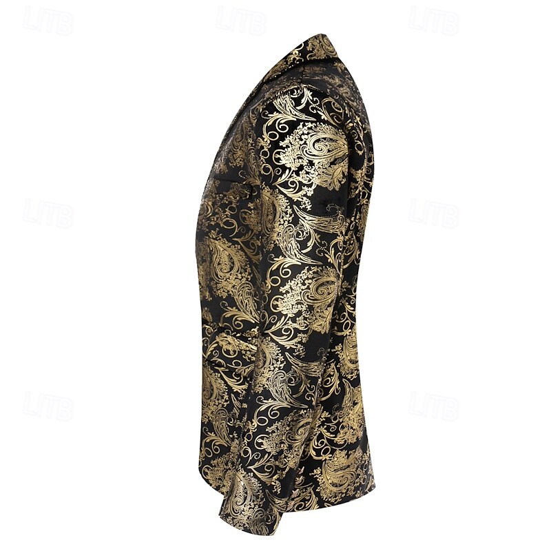 Men's Blazer Business Cocktail Party Wedding Party Fashion Casual Spring &  Fall Polyester Gilding Pocket Buttons Comfortable Single Breasted Blazer Gold2