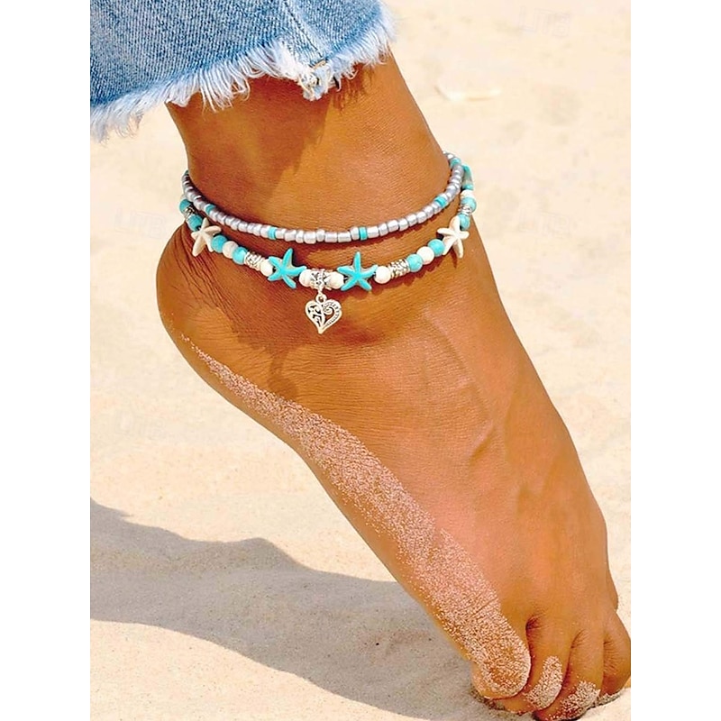 Boho Starfish & Turtle Charm Anklet – Handmade Beaded Layered Ankle Bracelet, Beach Surfer Jewelry for Women & Girls, Summer Holiday Foot Accessory2
