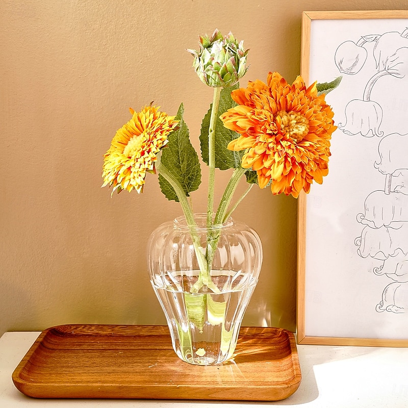 Pumpkin Striped Glass Vase – Decorative Indoor Hydroponic Planter for Flowers & Pothos, Elegant Tabletop Decoration for Home & Dining Room