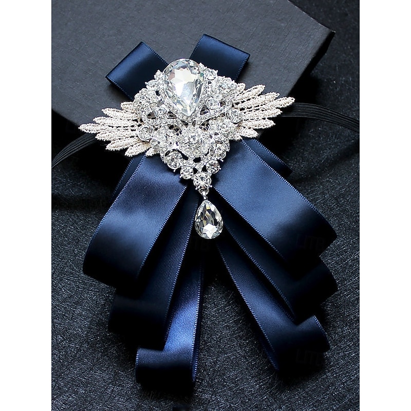 Men's Luxury Crystal Brooch Bow Tie - Elegant Ribbon Pin with Rhinestone Decoration, Formal Wedding and Party Accessories2