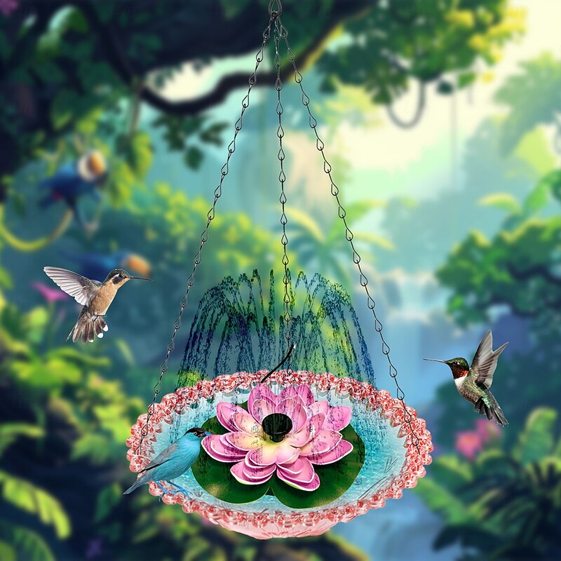 Hanging Bird Feeder & Bird Bath Outdoor Floating Lotus Fountain for Garden Decoration, Water Feature for Birds3