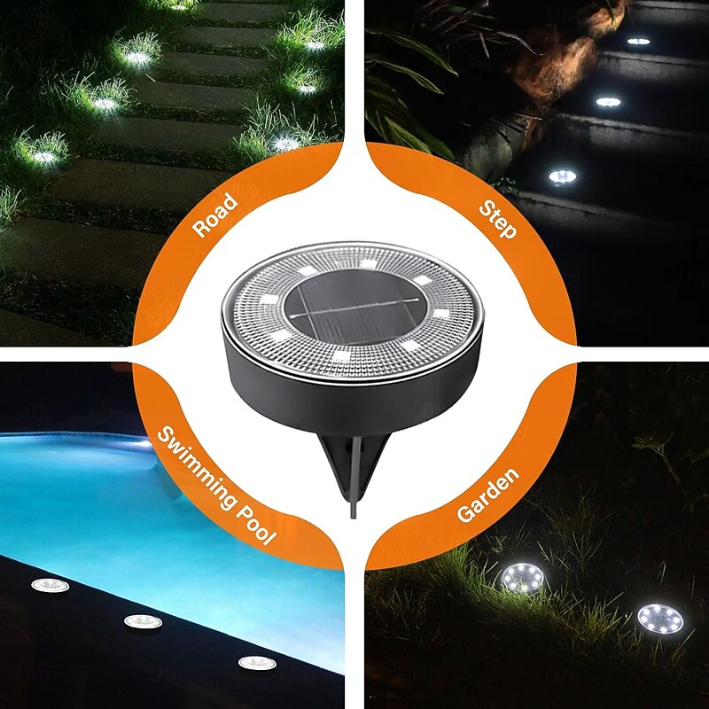 Solar Ground Lights 8 LED Bright Outdoor IP68 Waterproof Disk Light Landscape Lighting for Garden  Patio Pathway Yard Paths Decks Solar Light-6pcs/4pcs/2pcs/1PC (Warm White/Cold White)3