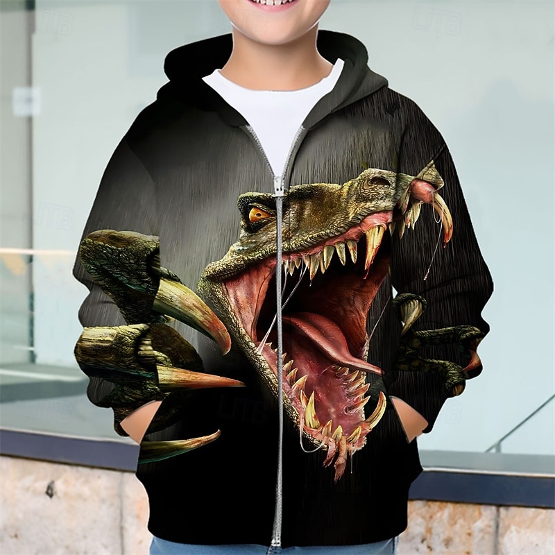 Boys 3D Dinosaur Hoodie Coat Outerwear Long Sleeve Spring Fall Adorable Sport Kids 4-12 Years Zip Street Daily Regular Fit4