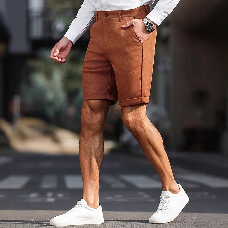 Men's Dress Shorts Summer Shorts Work Shorts Golf Shorts Pocket Plain Comfort Breathable Short Outdoor Vacation Sport Casual Coffee2