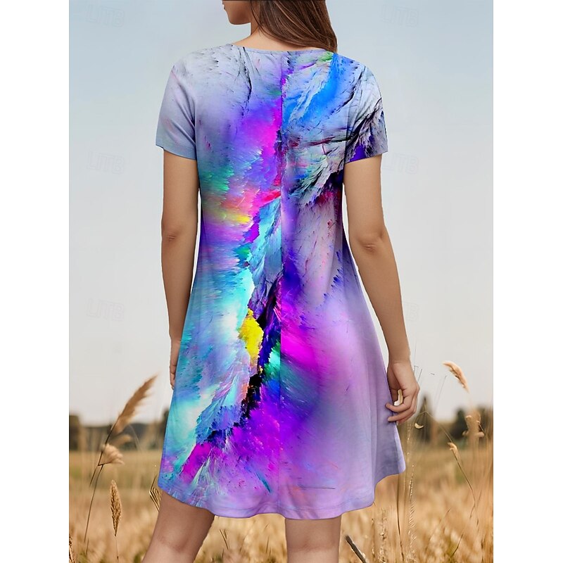 Women's Mini Dress T Shirt Dress Tee Dress A Line Dress Summer Dress Vacation Casual Daily Regular Fit Ombre Graphic Short Sleeve Crew Neck Purple Summer Spring2