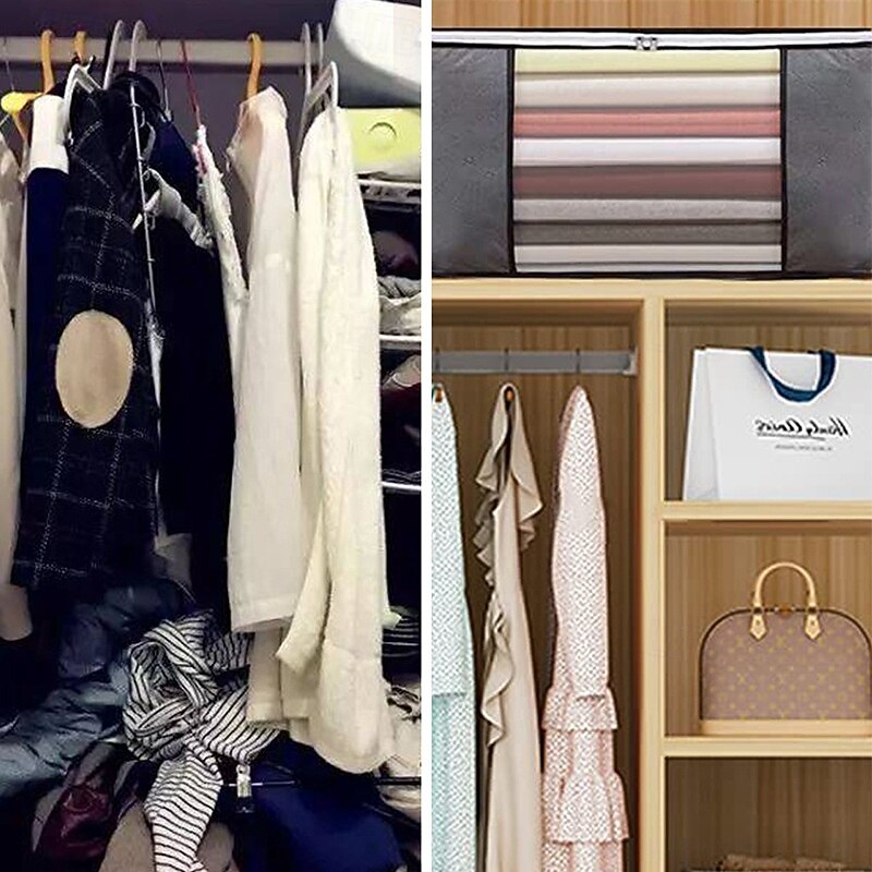 4-Pack Heavy-Duty Storage Bags with Zipper Under Bed Storage Waterproof Moving & Travel Storage Organizers Foldable Reinforced Handles for Clothes, Bedding,Blankets Space-Saving,Vertical Style4