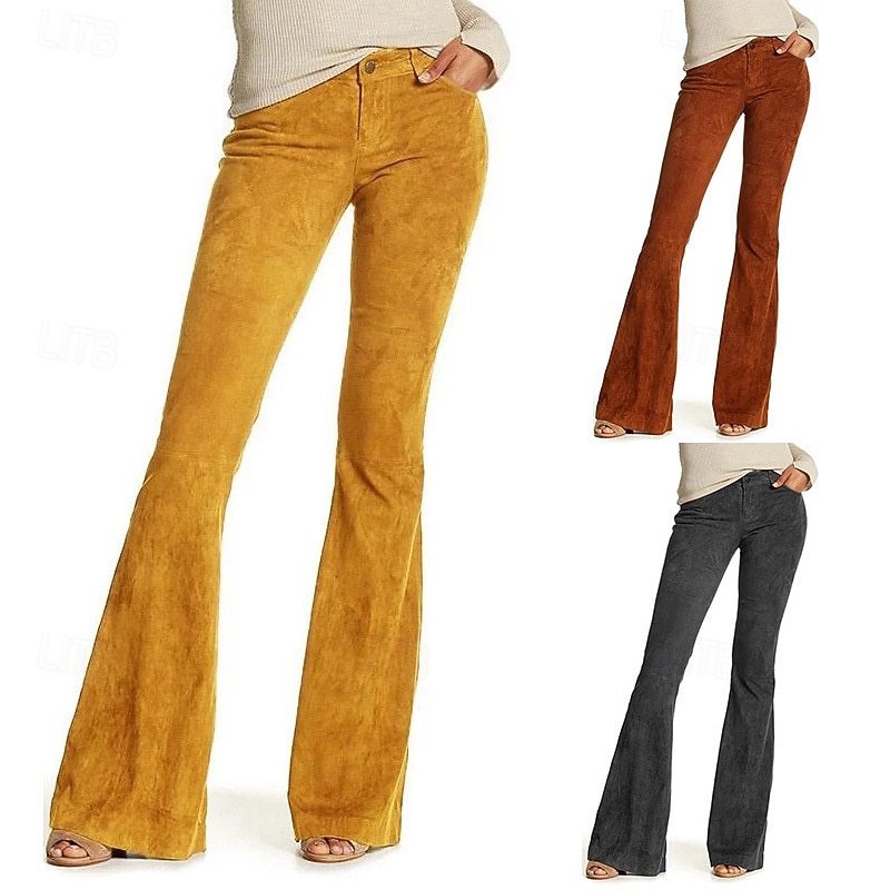 Retro Vintage 1960s Hippie Long Length Bell Bottom Pants Flared Trousers Hippie Solid Color Fit & Flare Fancy Dress Women's Carnival Daily Wear Pride Parade Pride Month Adults' Pants Spring & Summer