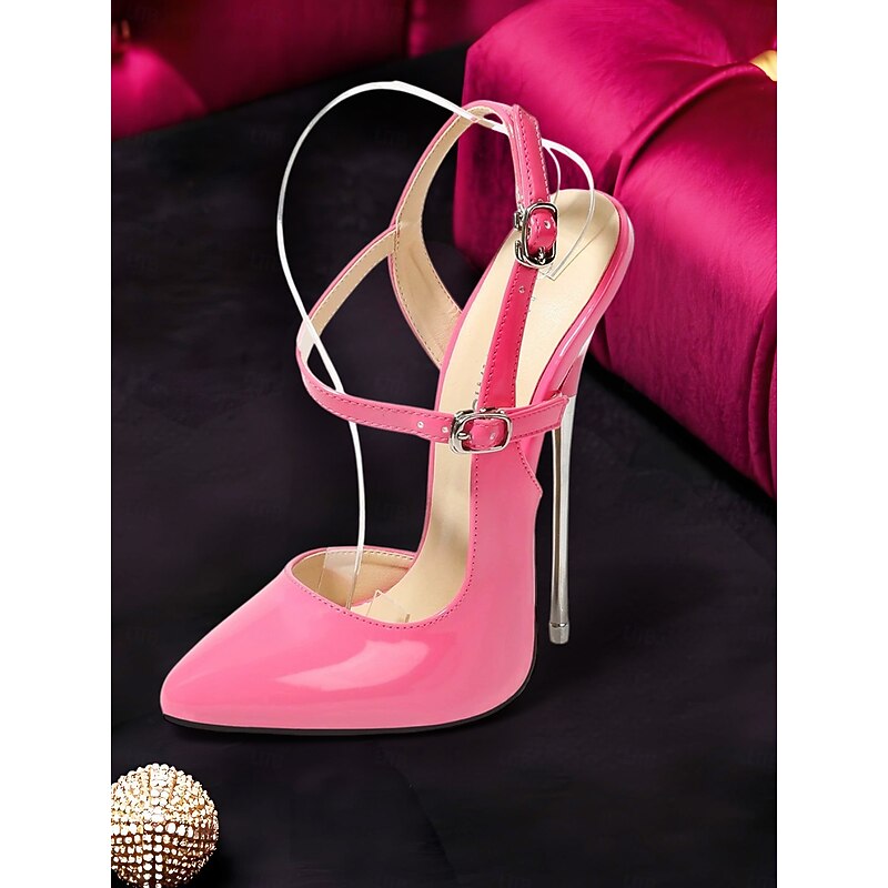Pink Patent Leather Ankle Strap Stiletto Pumps – Trendy Party & Clubwear High Heels for Women2
