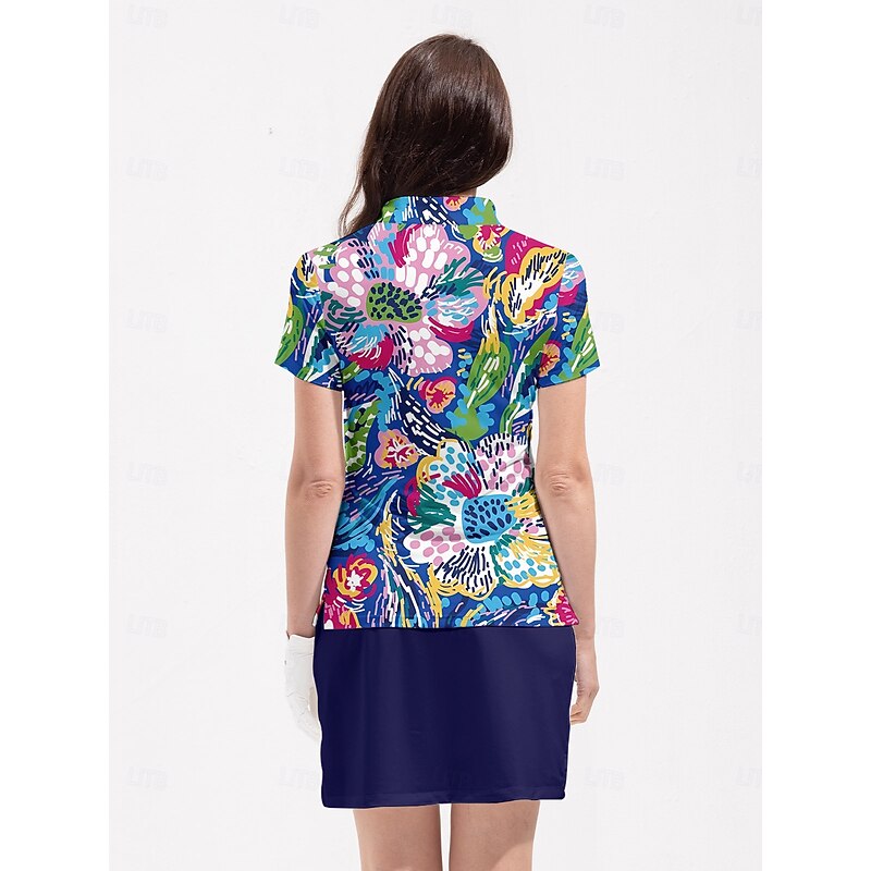 Women's Golf Polo Shirt Dark Blue Short Sleeve Top Ladies Golf Attire Clothes Outfits Wear Apparel2