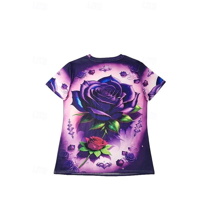 Women's T Shirt Summer Tops Rose Color Gradient Classic Casual Short Sleeve Crew Neck Crop Tops Daily Weekend Print Rainbow Summer Spring Fall4