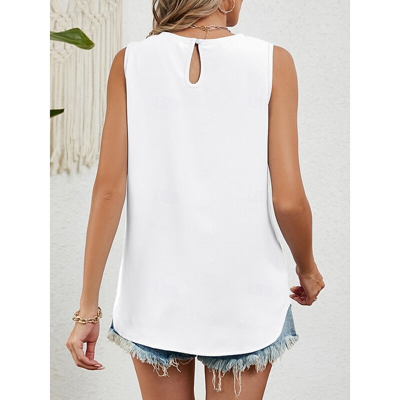 Women's Shirt Blouse Solid Color Stylish Casual Sleeveless Crew Neck Regular Tops Daily Black White Pink Wine Green Summer Spring2