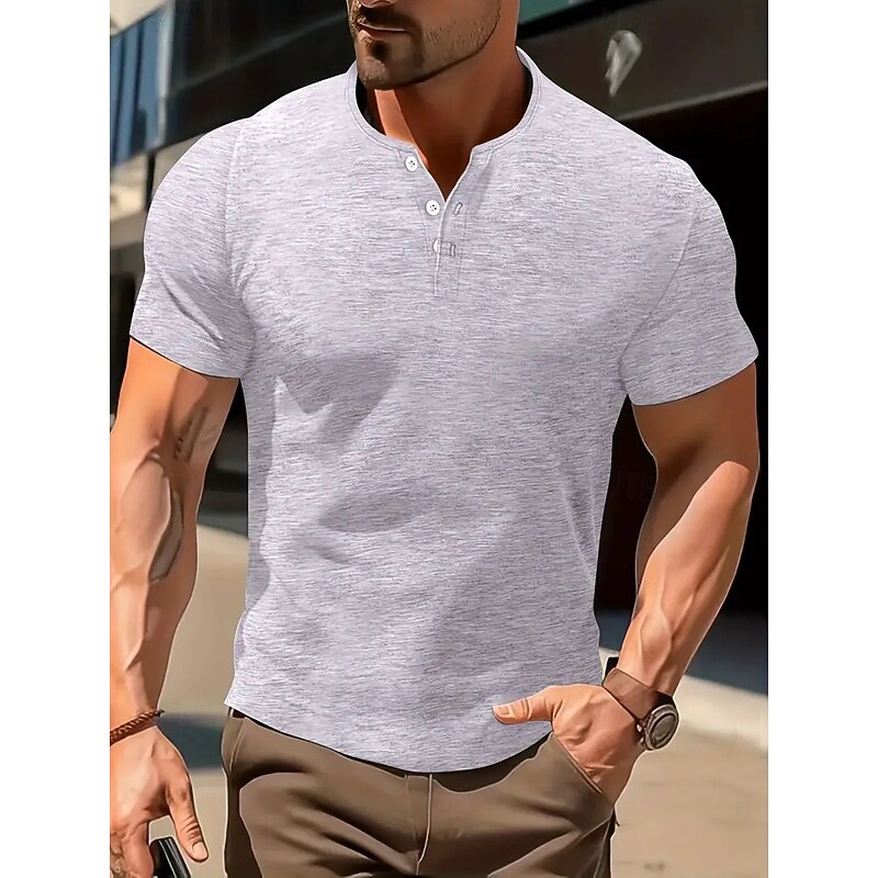 Men's Button T Shirt T Shirt Henley Shirt Tee Short Sleeve Henley Summer Solid / Plain Color Fashion Designer Fashion Vacation Street Going out Navy White Green Top Tee for Men3