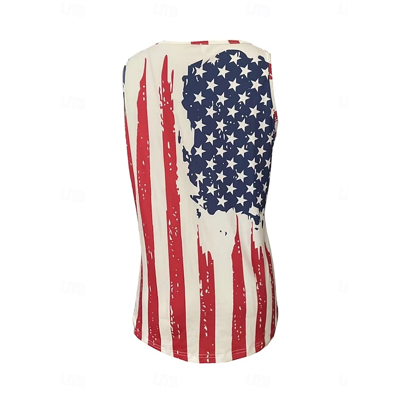 Women's Patriotic  Camisole Tank Top Flag Daily Stylish Sleeveless Notched Neck Regular Tops Daily Holiday Buttons Print Red Summer2