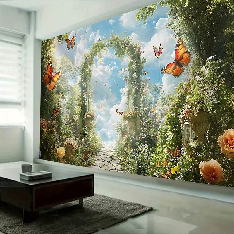 Plant Flowers And Butterfly Landscapes Tapestry Wall Art Large Tapestry Mural Decor Photograph Backdrop Blanket Curtain Home Bedroom Living Room Decoration4