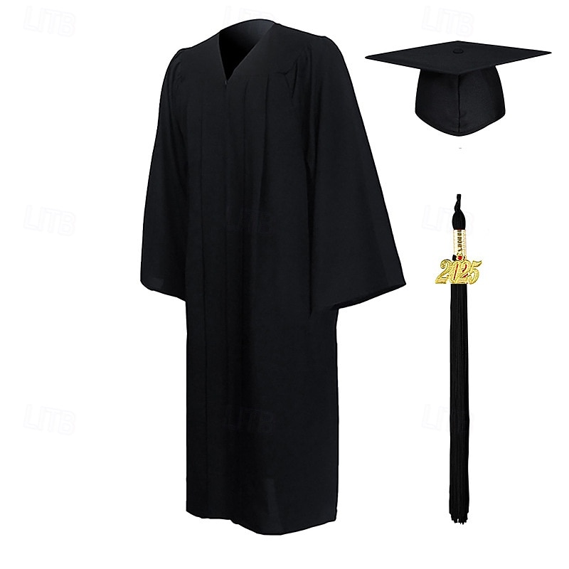 Matte Graduation Gown Cap Tassel Set 2025 for High School and Bachelor2