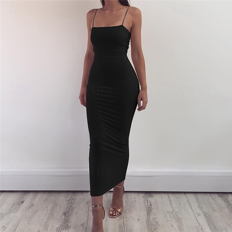 Women's Midi Dress White Dress Graduation Dress Party Dress Slip Dress Elegant Fashion Party Birthday Holiday Regular Fit Plain Sleeveless Spaghetti Strap Black White Red Summer2