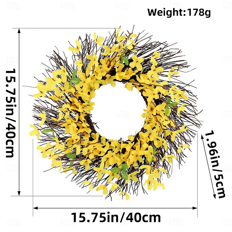 Spring Wreath Artificial Yellow Floral Twig Garland - Rustic Hanging Decoration for Doors, Fences, Gardens & Patio3