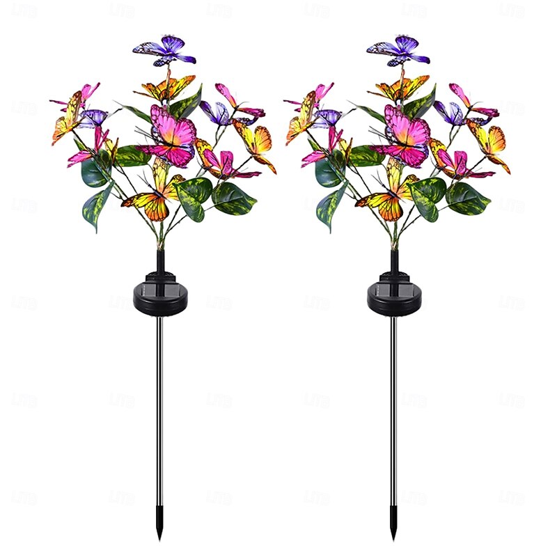 2 Pcs Outdoor Solar Simulation Butterfly Grounds Plug in Lights Courtyard Garden Park Lawn Path Wedding Festival Party Camping Atmosphere Decorative Lights4