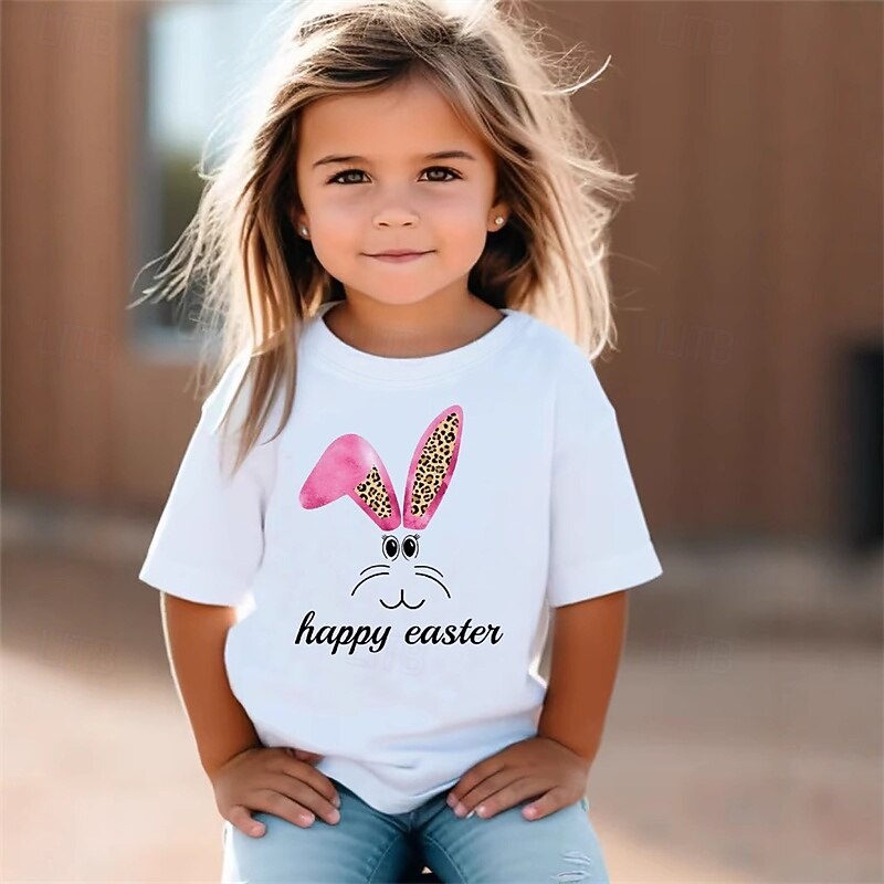 100% Cotton Easter Kids Girls' White Graphic Rabbit T shirt Tee Crew Neck Short Sleeve Outdoor Vacation Daily Classic Casual Print Summer