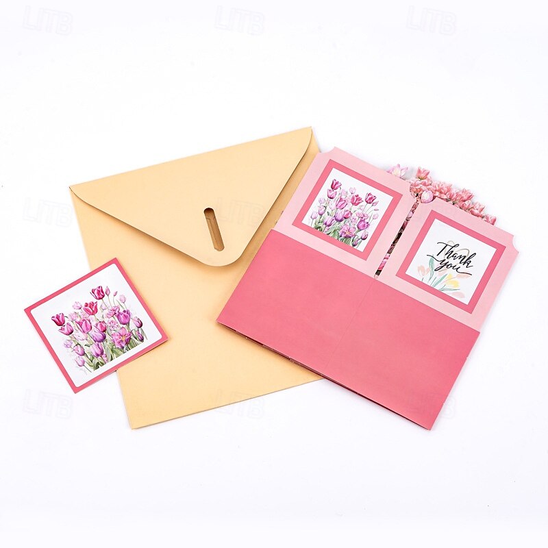 1pc, Lily Greeting Pop Up Card, Thankyou, Best Mom Ever, Happy Mother`s Day, Card For Birthday,Thinking Of You, Anniversary, Valentine's Day, Christmas, Gift, Party Supplies, Home Decorations, With Writing Place And Envelope2