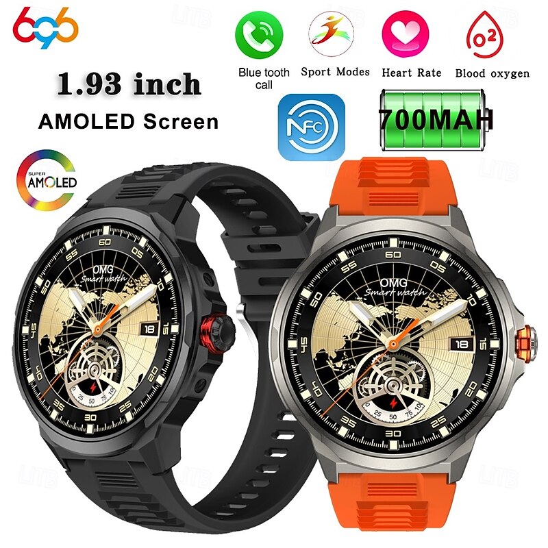 696 SK50 Smart Watch 1.93 inch Smartwatch Fitness Running Watch Bluetooth Pedometer Call Reminder Sleep Tracker Compatible with Android iOS Women Men Hands-Free Calls Message Reminder IP 67 52mm