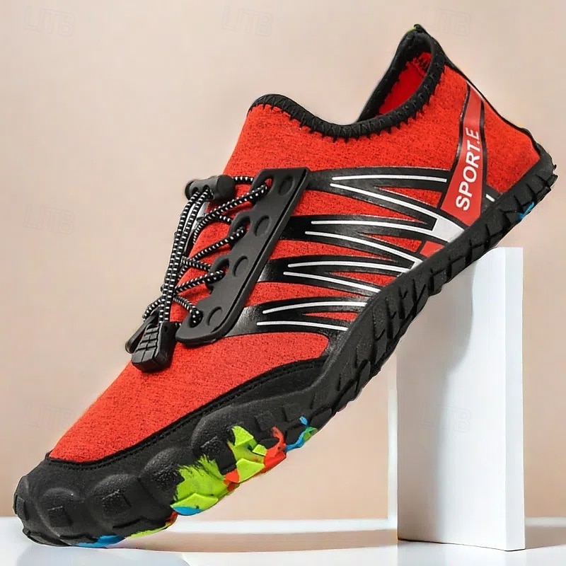 Men's Barefoot Trail Sneakers - Vibrant Red, Rugged Sole, Lace-Free Design - Perfect for Hiking & Outdoor Adventures