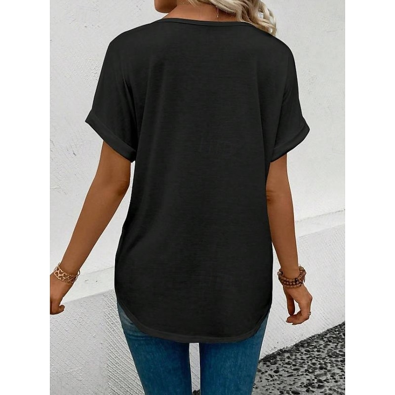 Women's T Shirt Graphic Letter Casual Short Sleeve V Neck Regular Tops Daily Weekend Print Black White Light Green Pink Summer GOD2