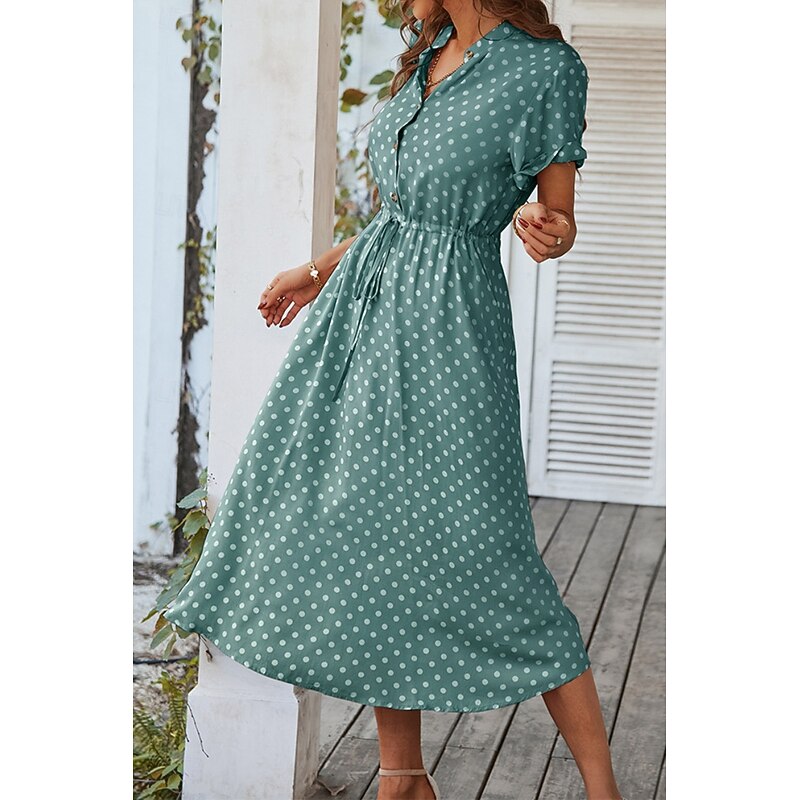 Women's Midi Dress Casual Dress Summer Dress Fashion Vacation Holiday Date Regular Fit Polka Dot Short Sleeve V Neck Black Pink Wine Dark Green Summer2