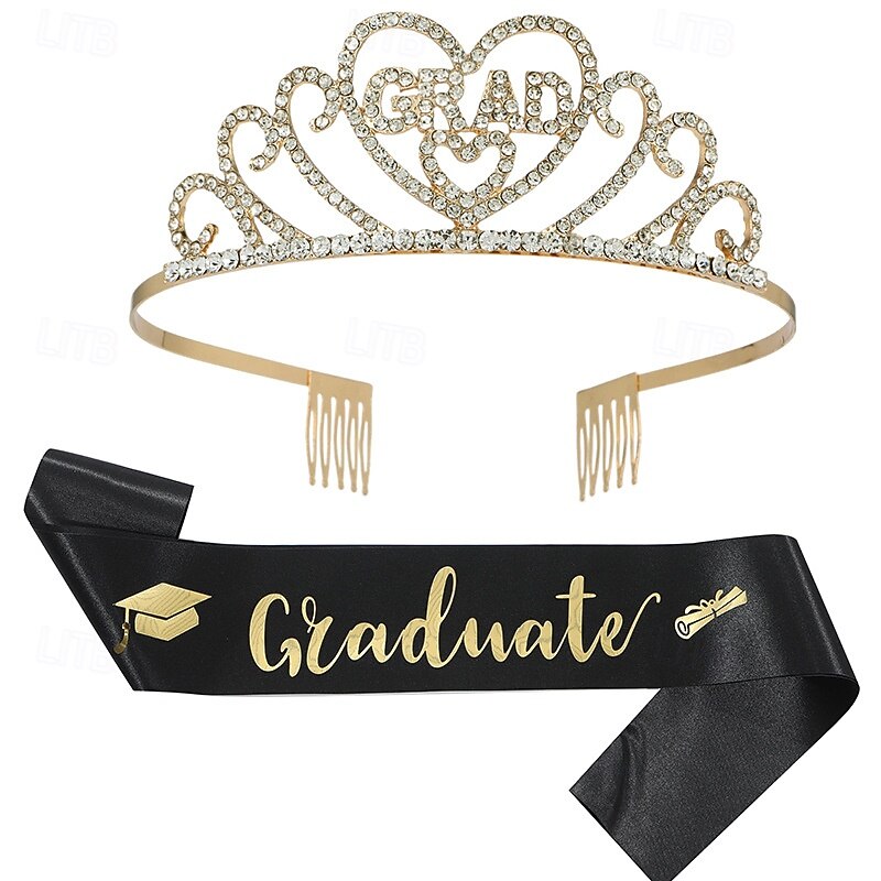 2025 Graduation Party Supplies Kit, Glittered Metal Graduation Princess Grad Crown Tiara Class of 2025 Graduate Sash