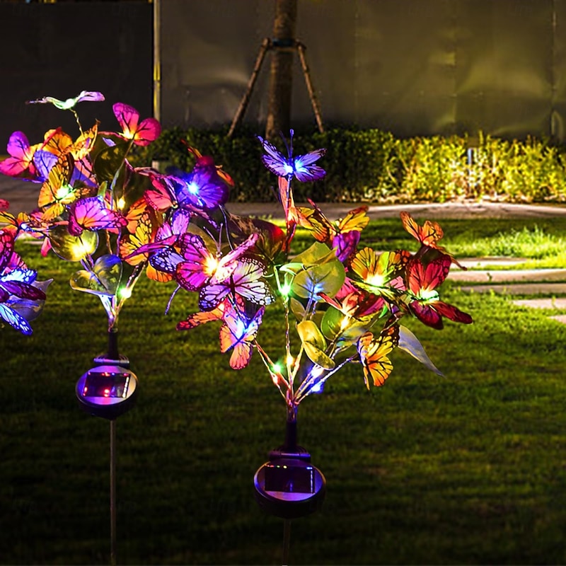 2 Pcs Outdoor Solar Simulation Butterfly Grounds Plug in Lights Courtyard Garden Park Lawn Path Wedding Festival Party Camping Atmosphere Decorative Lights3