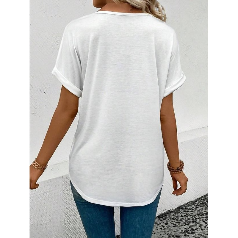 Women's T Shirt Ombre Heart Leopard Casual Short Sleeve V Neck Regular Tops Daily Going out Beach Wear Print White Summer2