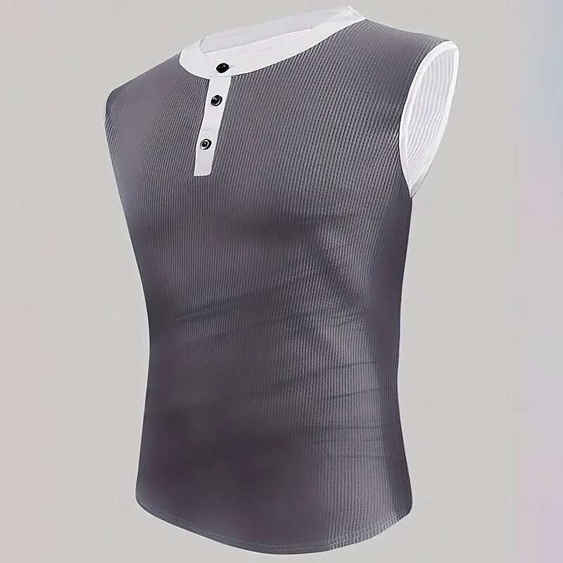Men's Waffle Tank Top Henley Shirt Vest Top Sleeveless Shirt Sleeveless Henley Summer Plain Fashion Designer Muscle Buttons Outdoor Gym Black White Dark Red Top Tee for Men4