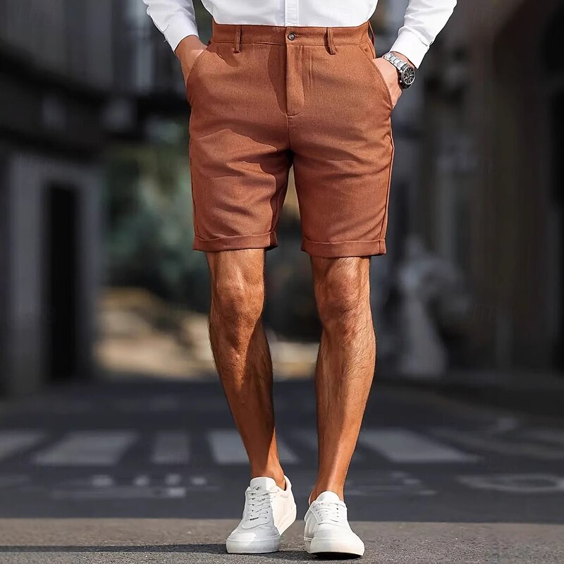 Men's Shorts Dress Shorts Bermuda shorts Casual Shorts Pocket Straight Leg Plain Breathable No-Iron Knee Length Outdoor Business Daily Fashion Streetwear Coffee Micro-elastic2