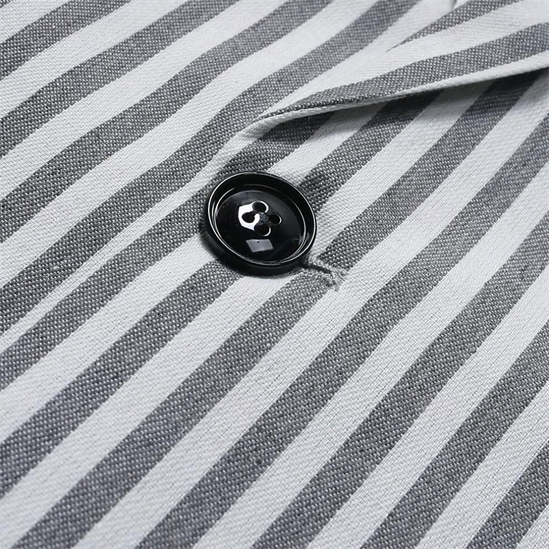 Men's Graduation Blazer Business Cocktail Party Wedding Party Fashion Casual Summer Spring Polyester Stripes Pocket Buttons Comfortable Single Breasted Blazer Dark Gray Light Grey4