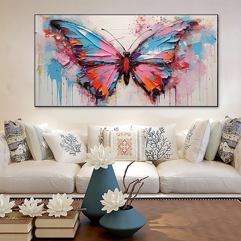 Handmade Oil Painting Canvas Wall Art Decoration Modern Abstract Texture Knife Drawing colorful Butterflie for Living Room Home Decor Rolled Frameless Unstretched Painting2