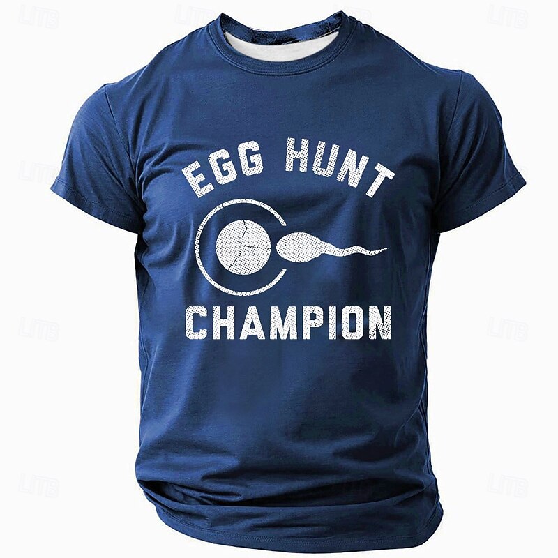 Men's Funny Egg Hunt Champion Graphic T-Shirt - Conception Humor Sperm & Egg Tee3