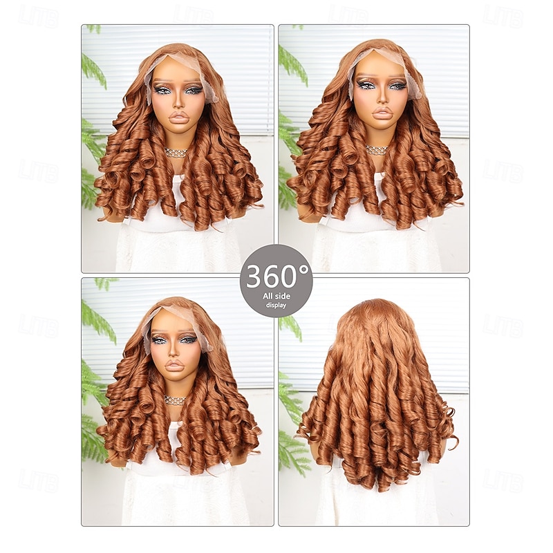 Synthetic Lace Wig Curly Style 18 inch Orange Middle Part 13x4 Lace Front Wig Women's Wig Orange / White / Blue2
