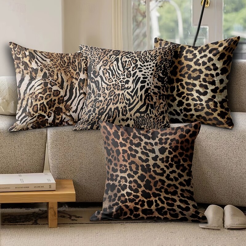 Leopard Print Decorative Toss Pillows Cover 4PC Soft Square Couch Cushion Case Pillowcase for Bedroom Livingroom Sofa Chair