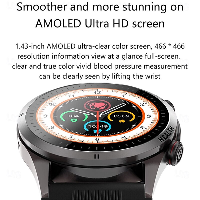 S26 Smart Watch 1.43 inch Smartwatch Bluetooth ECG+PPG Temperature Monitoring Pedometer Compatible with Android iOS Men Hands-Free Calls Message Reminder 49mm Watch4