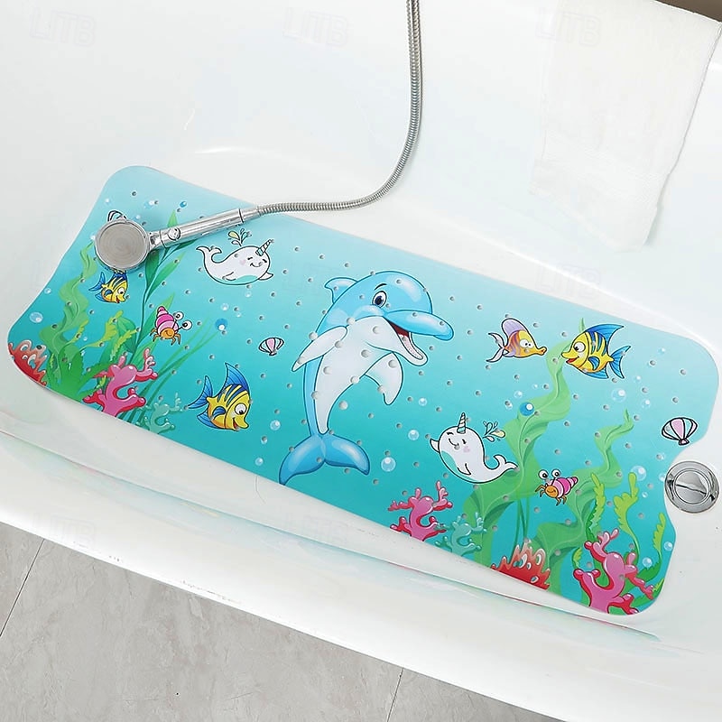 Cartoon Baby Bath Mat, Kids Bathtub Mat Non Slip for Toddler Bath Shower Anti Slip, 40In X 16In with Drain Holes and Suction Cups Machine Washable, Turtles