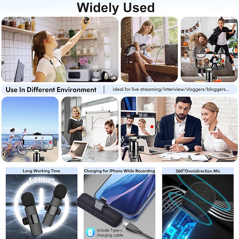 Wireless Lavalier Microphone Bluetooth Lapel Phone Mic for Video Recording - Mini Clip on Microphones for iPhone & Android4
