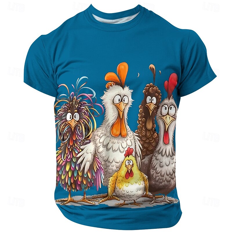 Men's Rooster Chick Funny T Shirt Short Sleeve T shirt 3D Print Crew Neck Shirt Exaggerated Designer Party Holiday Black White Red Summer Spring Clothing Apparel S M L XL XXL XXXL3
