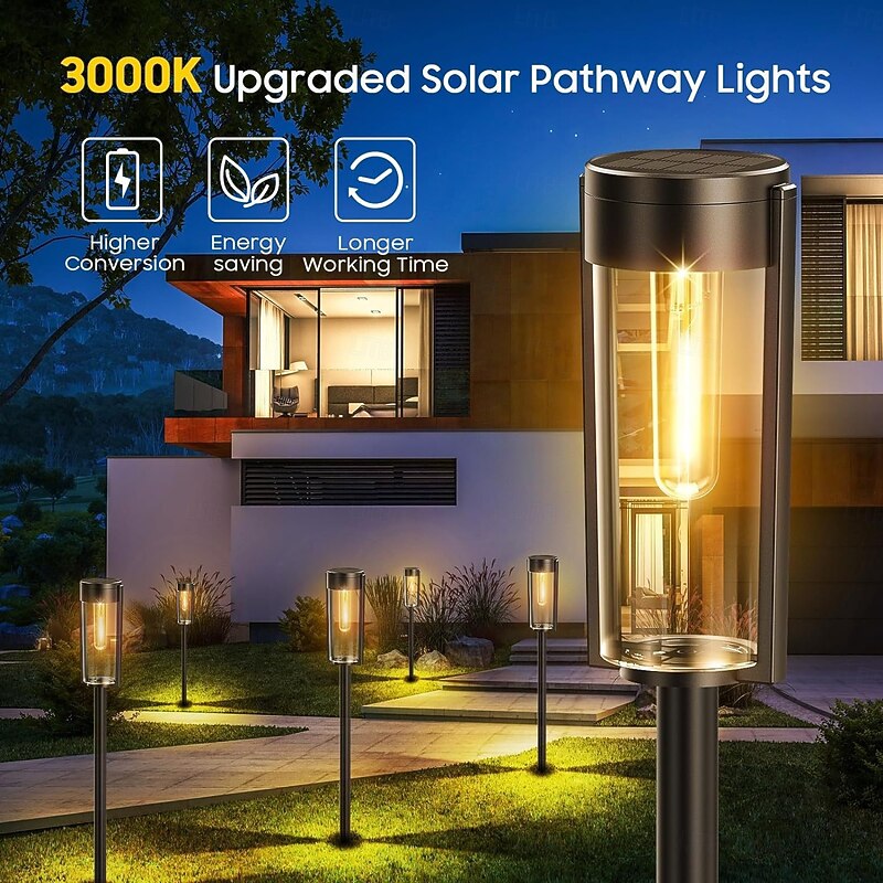 Solar Pathway Lights Outdoor, Solar Powered Garden Lights Waterproof IP65, Auto On/Off Outdoor Light for Lawn Patio Walkway Driveway Decor Landscape Lighting3