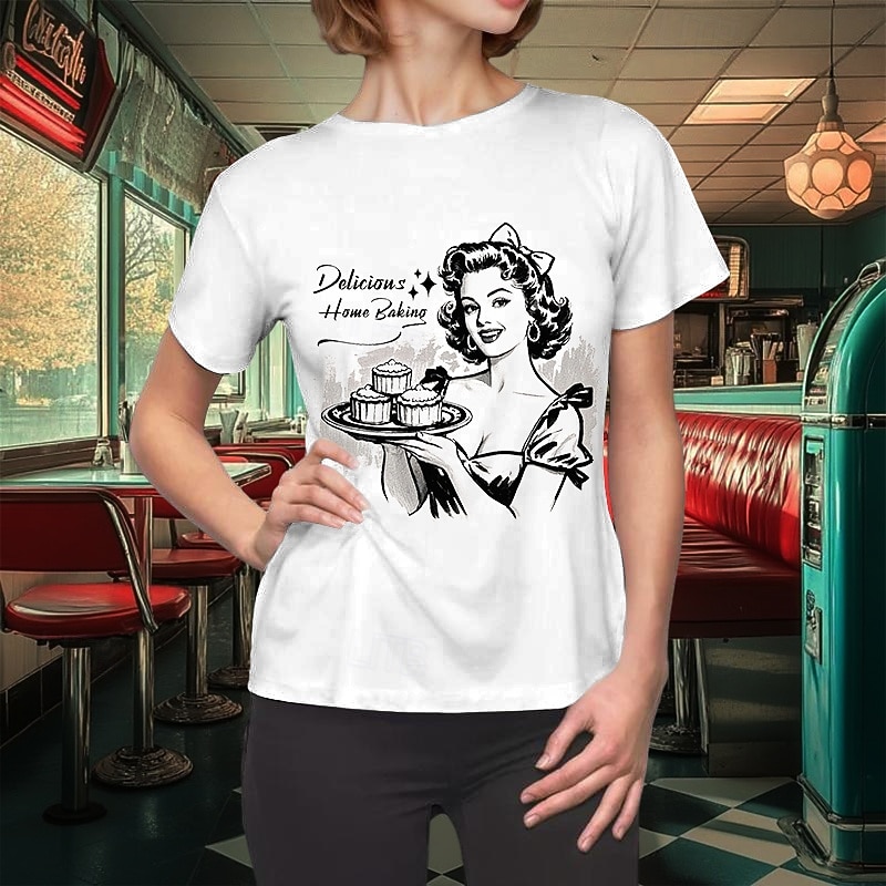 T-shirt Retro Poster Retro Girl Graphic For Women's Adults' Masquerade Hot Stamping Casual Daily