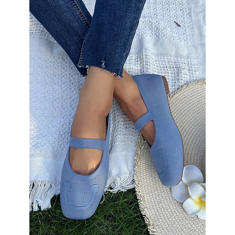 Women's Flyknit Mary Jane Flats – Comfortable Square-Toe Slip-On Shoes for Summer & Daily Wear2