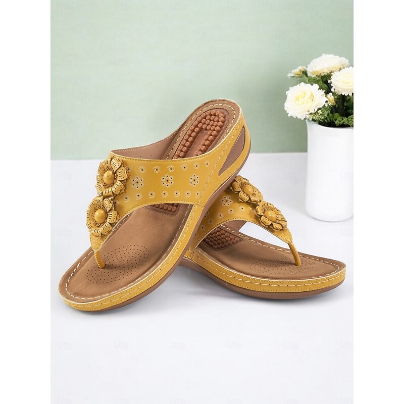 Women's Wedge Flip-Flop Sandals with Massage Footbed – Floral Bohemian Thong Slippers for Casual Summer, Beach and Outdoor Comfort4