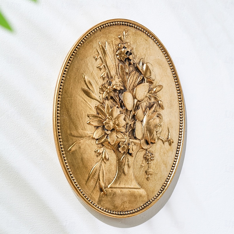 Vintage Gold Oval Bas-Relief Carved Wall Decor, Hand-Painted Resin Home Wall Hanging, European Retro Style, Ideal for Home, Hotel Decoration, and Photography Props4